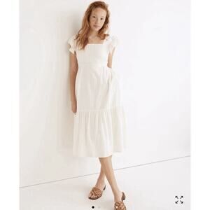 Madewell Ruffled Tiered Cream Ivory Cotton Boho Cottage Midi Dress Size S